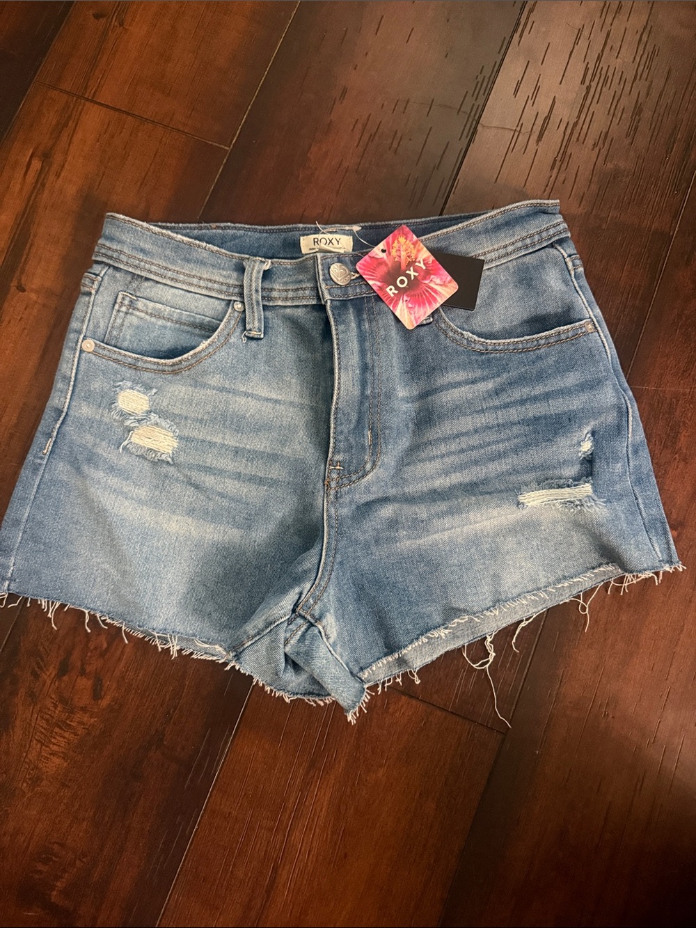 Roxy Medium Blue Distressed Cutoff Denim Shorts
